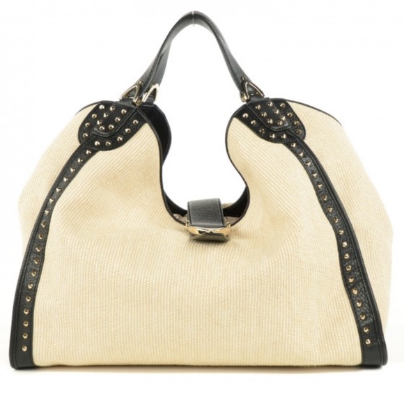 GUCCI Straw Large Soft Stirrup Shoulder Bag White, new without tags - Picture 2 of 15